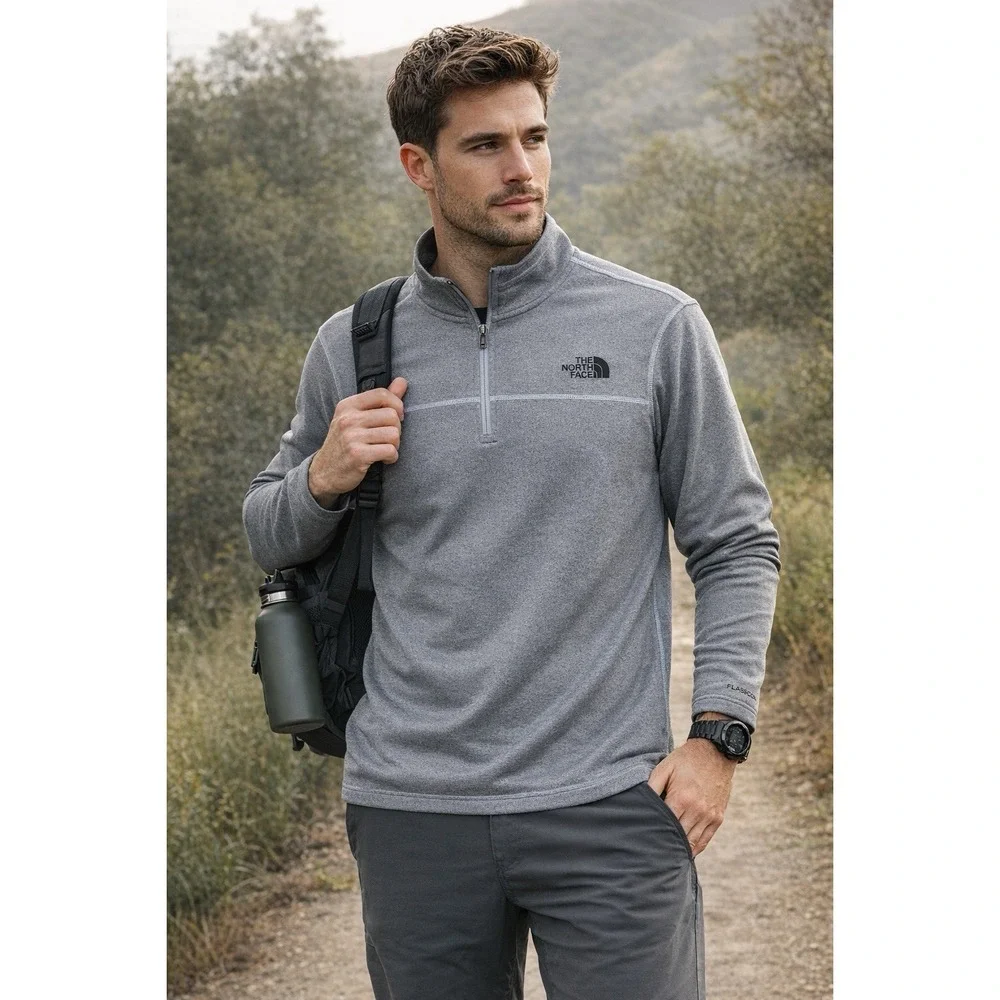 The North Face FlashDry 1/4 Zip Pullover Gray‎ Active Hiking Gym Men L Gorpcore